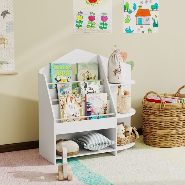 AIYAPLAY Libreria per bambini con 7 ripiani per libri, giocattoli, bordi arrotondati, supporta 40 kg, Bianco | Aosom Italy