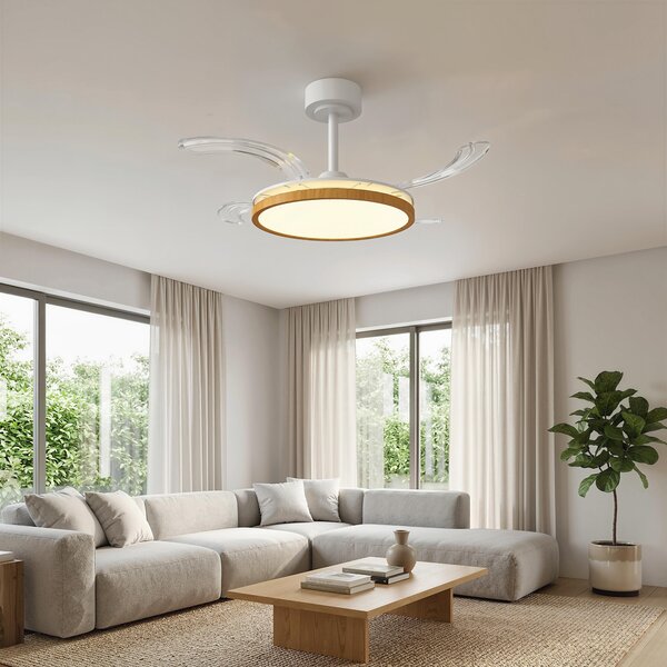 HOMCOM Ventilatore da soffitto con luce e telecomando, 95 cm ventilatore LED moderno con pale retraibili, naturale | Aosom Italy