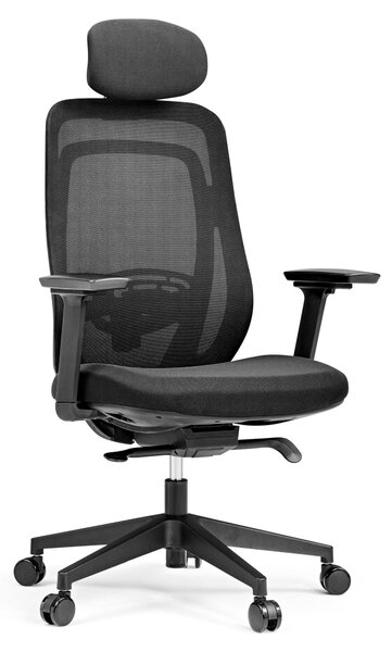 Sedia da ufficio ergonomica Vivadapt, nera, con poggiatesta e braccioli 3D