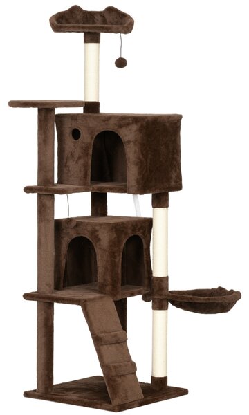 PawHut Tiragraffi per Gatti 160 cm con Piattaforme Cuccia 2 Tane Amaca Scala Pali in Sisal Marrone | Aosom Italy