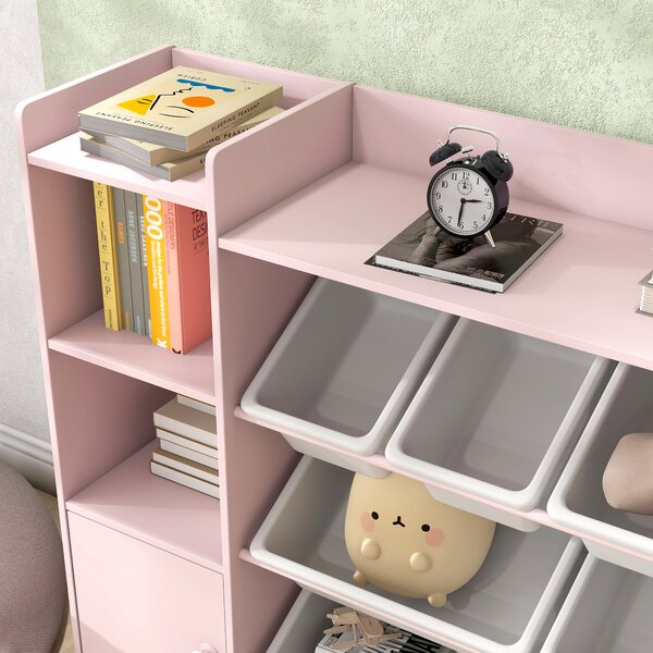 AIYAPLAY Scaffale portaoggetti per bambini, scaffale per giocattoli e libri, per riordinare in modo ordinato, 8 scatole rimovibili, Rosa | Aosom Italy