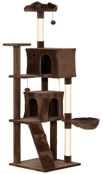 PawHut Albero Tiragraffi per Gatti 180 cm con Piattaforme Letto 2 Tane Amaca Scala Pali in Sisal Marrone | Aosom Italy