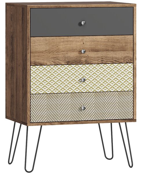HOMCOM Cassettiera con 4 Cassetti Gambe a Forcella in Acciaio Stile Boho 60x39x86 cm Multicolore | Aosom Italy