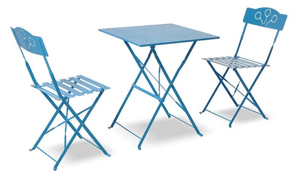 Set da Giardino Pieghevole in Ferro con Tavolo e 2 Sedie Taddei Bistro Azzurro