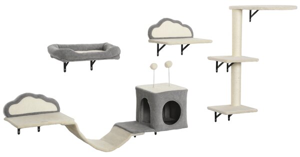 PawHut Set tiragraffi da parete, superfici in sisal, 4 pezzi, per 1-3 gatti, Beige | Aosom Italy