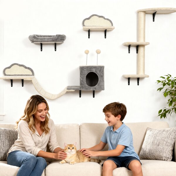 PawHut Set tiragraffi da parete, superfici in sisal, 4 pezzi, per 1-3 gatti, Beige | Aosom Italy