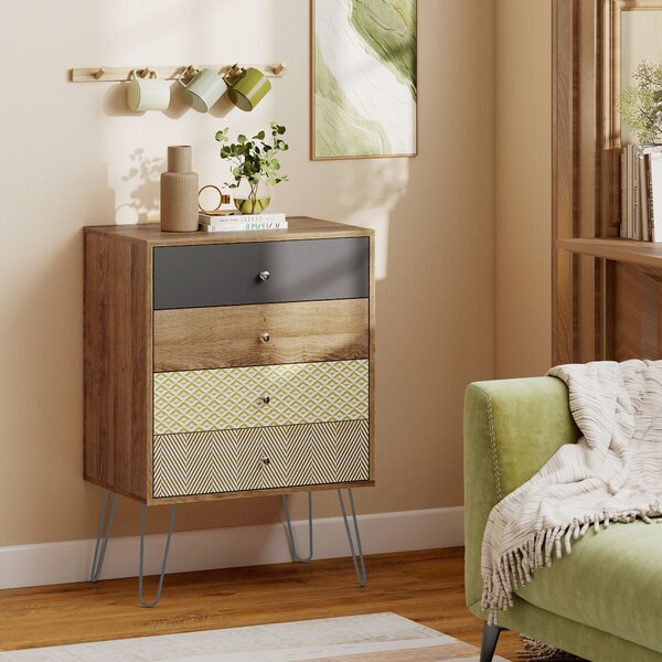 HOMCOM Cassettiera con 4 Cassetti Gambe a Forcella in Acciaio Stile Boho 60x39x86 cm Multicolore | Aosom Italy
