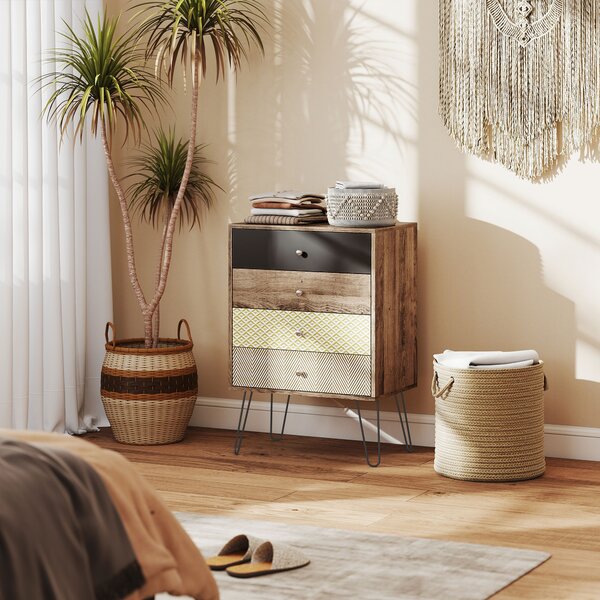 HOMCOM Cassettiera con 4 Cassetti Gambe a Forcella in Acciaio Stile Boho 60x39x86 cm Multicolore | Aosom Italy