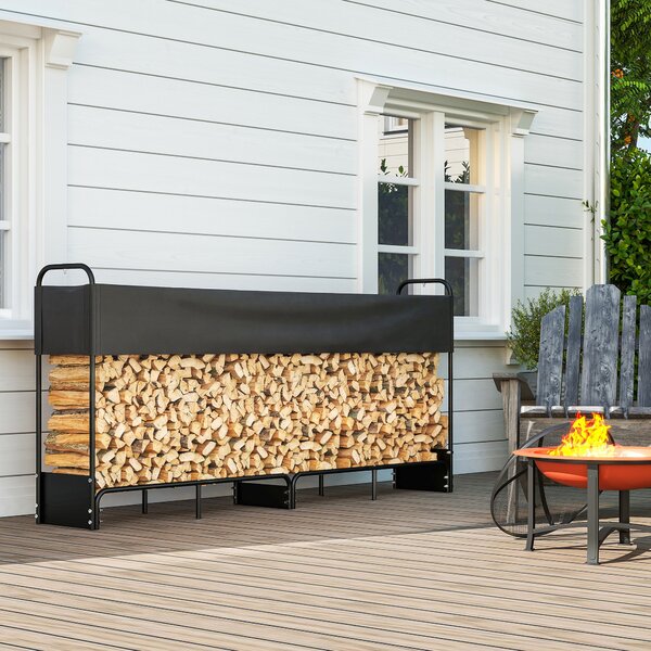 Outsunny Portalegna da esterno, riparo per legna con copertura impermeabile Oxford 600D carico 500 kg 260 x 38 x 118 cm nero | Aosom Italy