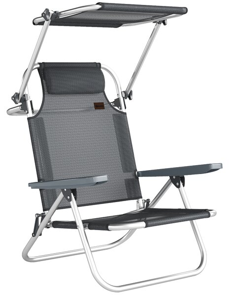 Outsunny Sdraio pieghevole Lettino da giardino con cuscino tettuccio regolabile Schienale regolabile 6 posizioni 62 x 68 x 79 cm Grigio scuro | Aosom Italy