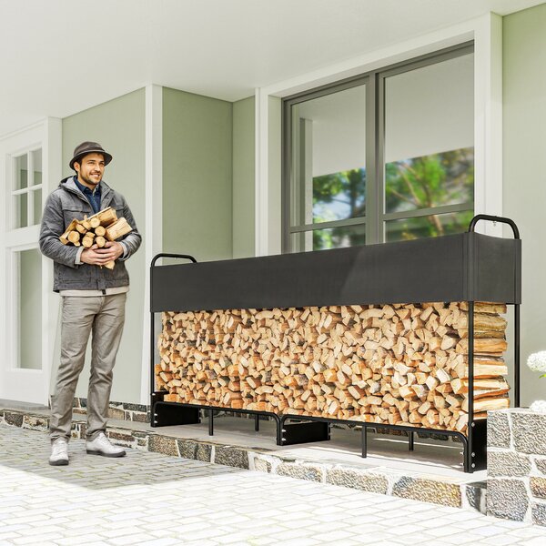 Outsunny Portalegna da esterno, riparo per legna con copertura impermeabile Oxford 600D carico 500 kg 260 x 38 x 118 cm nero | Aosom Italy
