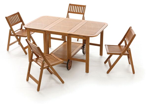 Set da Giardino Pieghevole in Legno Acacia 4 Sedie e Tavolo Taddei Bengala Combo