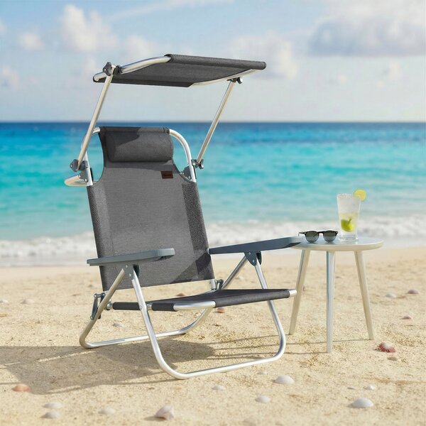 Outsunny Sdraio pieghevole Lettino da giardino con cuscino tettuccio regolabile Schienale regolabile 6 posizioni 62 x 68 x 79 cm Grigio scuro | Aosom Italy