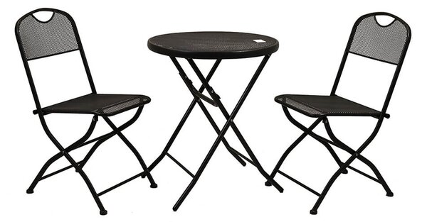 Set Salotto da Giardino Tavolino Tondo e 2 Sedie Pieghevoli in Ferro Rimini Antracite