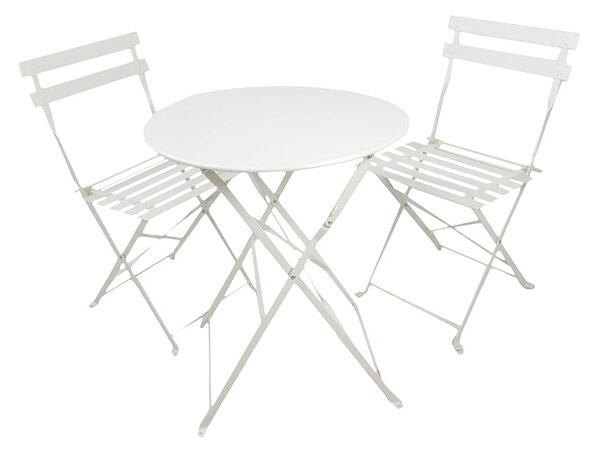 Set da Giardino Pieghevole Tavolo e 2 Sedie in Ferro Rimini Bianco