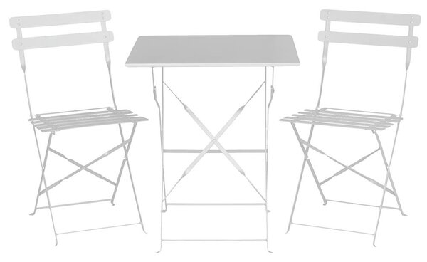 Set Salotto da Giardino Tavolino Quadrato e 2 Sedie Pieghevoli in Ferro Rimini Bianco