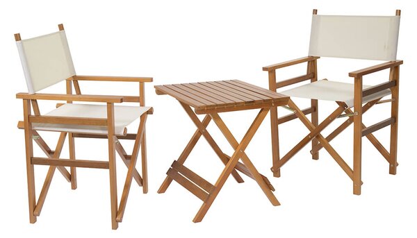Set Salotto da Giardino Tavolino Quadrato e 2 Poltrone Regista in Legno e Polyestere