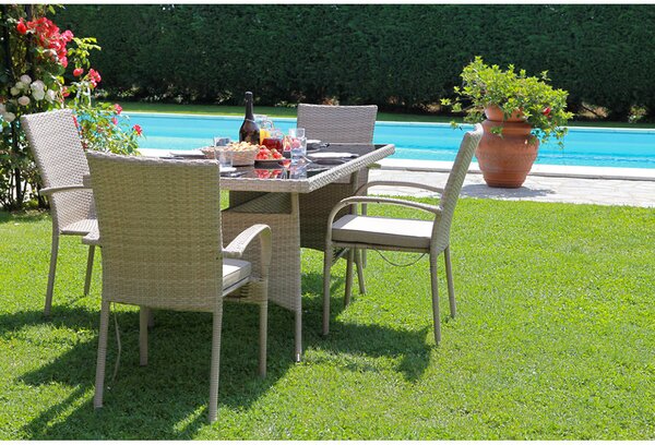 Tavolo da Giardino in Polyrattan Rettangolare 160x90x75cm Providence Crema