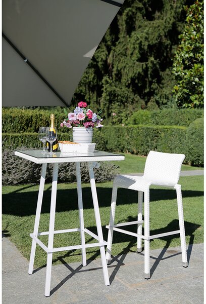 Tavolino Bar da Giardino in Polyrattan Quadrato 70x70x107cm Adila Bianca