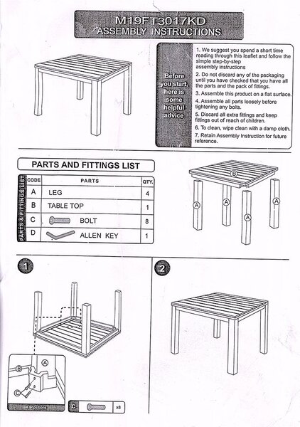 Tavolo da Giardino in Polywood Quadrato 80x80x77cm Adila Noce