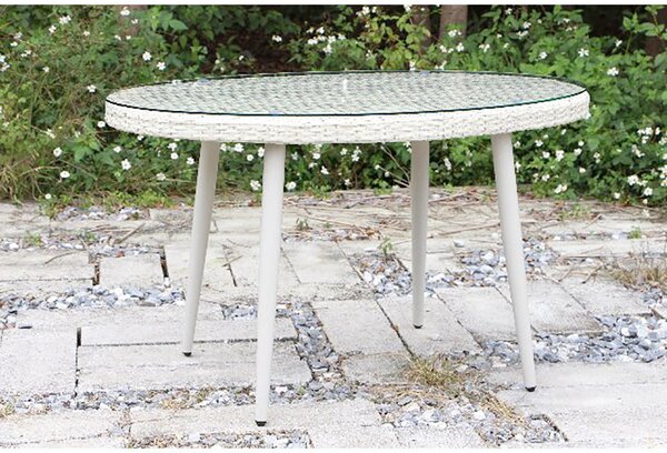 Tavolino da Giardino in Polyrattan Ovale 128x73x76cm Adila Bianco Crema