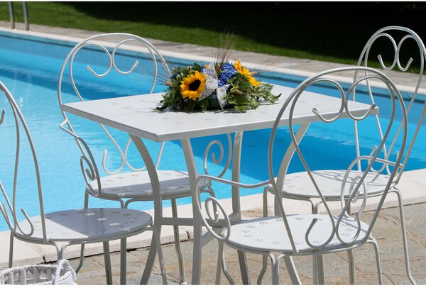 Tavolino da Giardino in Ferro Quadrato 70x70x71cm Old Bianco