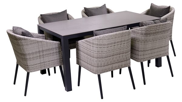 Set da Giardino Tavolo e 6 Sedie in Polyrattan Salem Pranzo Grigio