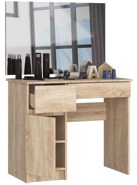 Akord Mobile Bagno Con Specchio A Sinistra Rovere Sonoma 90X50X142 Cm