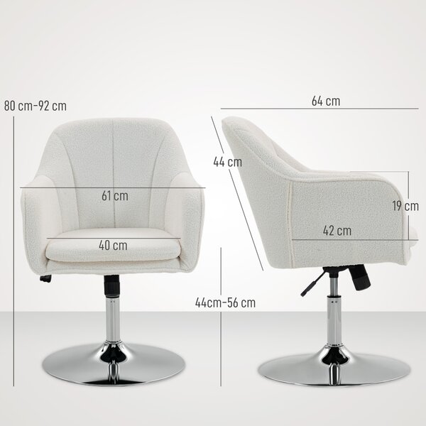 HOMCOM Poltrona da salotto, sedia girevole con altezza regolabile, funzione basculante, cuscino imbottito, 61 x 64 x 80-92 cm, bianco | Aosom Italy