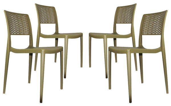 Set 4 Sedie da Giardino in Polipropilene Vandi Verde Militare