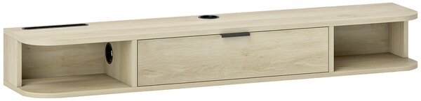 HOMCOM Mobile TV sospeso con cassetto ribaltabile 2 ripiani aperti gestione cavi 120x24x16 cm Legno naturale | Aosom Italy