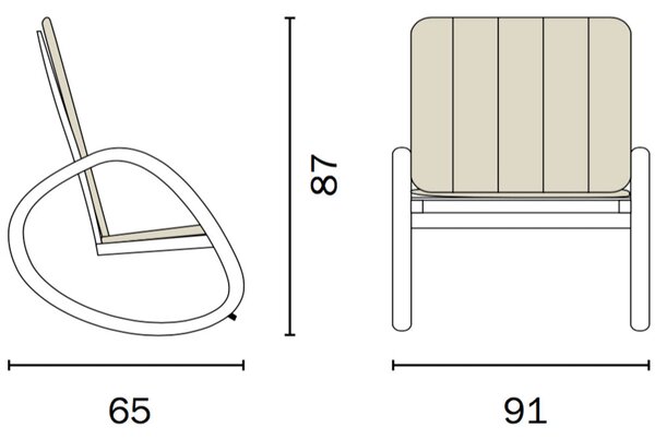 Sedia a Dondolo da Giardino Imbottita in Alluminio Ø40x20/28x18cm Vorghini Poli Ecrù