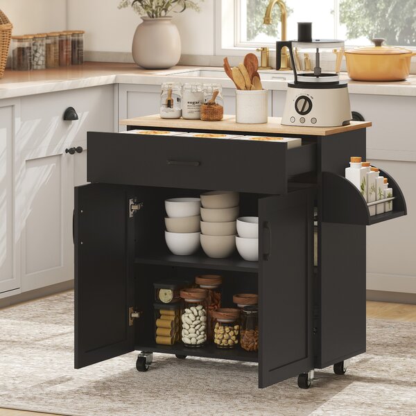 HOMCOM Carrello/isola da cucina multi-scomparti cassetti mobile 2 ante con ripiano regolabile 105 x 36 x 85 cm nero | Aosom Italy