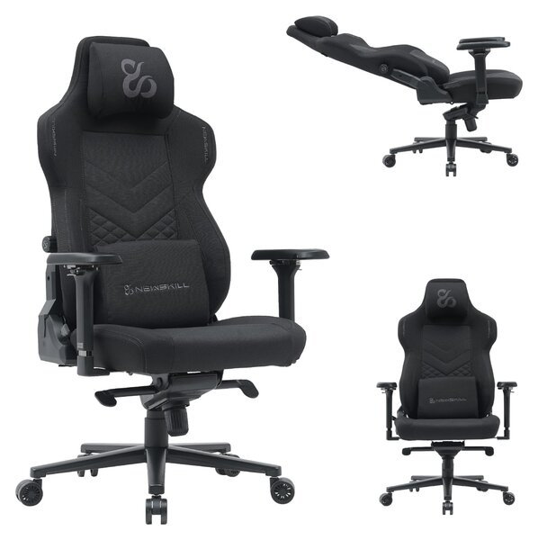 Sedia da gaming, nera, con tessuto traspirante, ergonomica