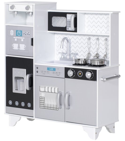 AIYAPLAY Cucina Giocattolo in Legno con Suoni Accessori in Acciaio Inossidabile per Bambini a Partire da 3 Anni Bianco | Aosom Italy