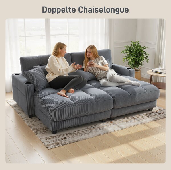 HOMCOM Divano-letto con cuscini, schiuma, trasformabile in letto, portabicchiere, grigio | Aosom Italy