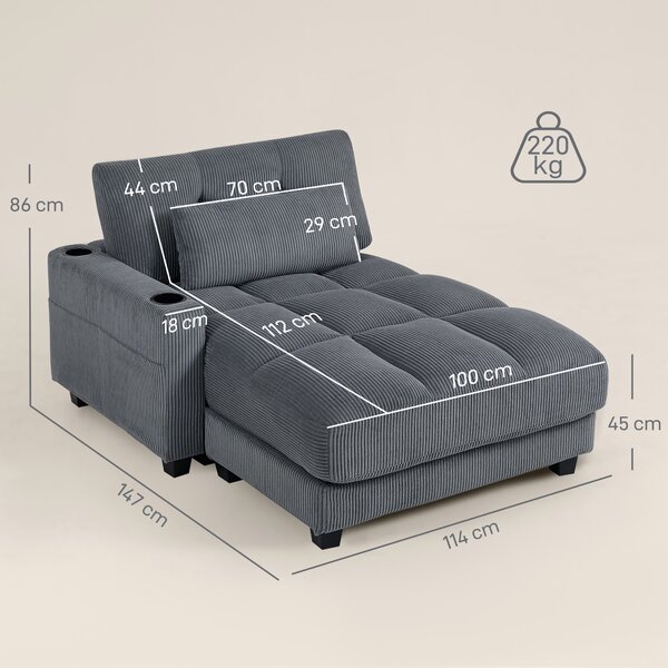 HOMCOM Divano-letto con cuscini, schiuma, trasformabile in letto, portabicchiere, grigio | Aosom Italy