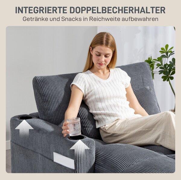 HOMCOM Divano-letto con cuscini, schiuma, trasformabile in letto, portabicchiere, grigio | Aosom Italy