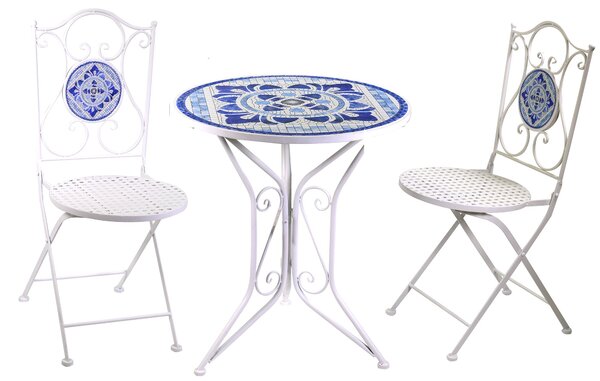 Set Tavolo da Giardino con Mosaico + 2 Sedie in Metallo