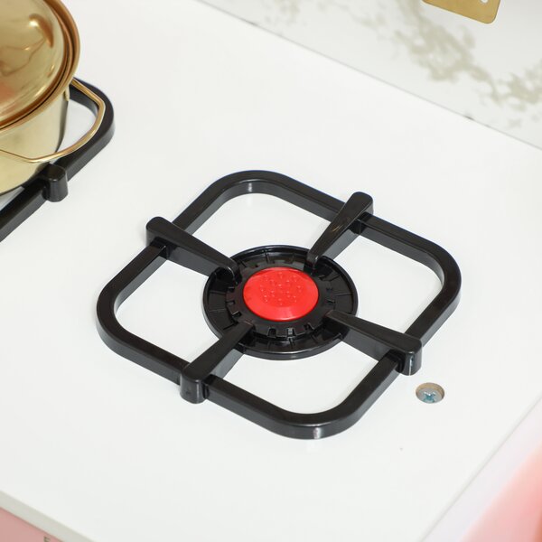AIYAPLAY Cucina Giocattolo in Legno con Suoni con Accessori in Acciaio Inox Verdure da Tagliare Rosa | Aosom Italy