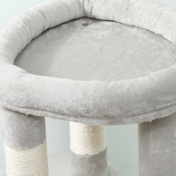 PawHut Tiragraffi torre giochi per gatti con grattatoi, piattaforma, cuccia, pallina, tessuto in peluche, 60 x 45 x 90 cm, grigio chiaro | Aosom Italy