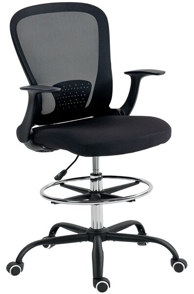 HOMCOM Sedia da ufficio ergonomica con poggiapiedi regolabile e braccioli ribaltabili, altezza regolabile, 59x62x99-119cm, nero | Aosom Italy
