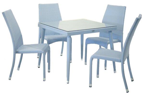 Set Tavolo + 4 Sedie in Polyrattan Adila Azzurro