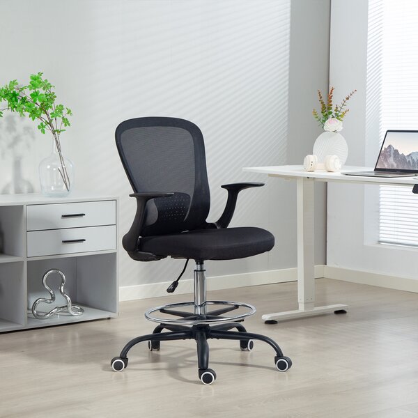 HOMCOM Sedia da ufficio ergonomica con poggiapiedi regolabile e braccioli ribaltabili, altezza regolabile, 59x62x99-119cm, nero | Aosom Italy
