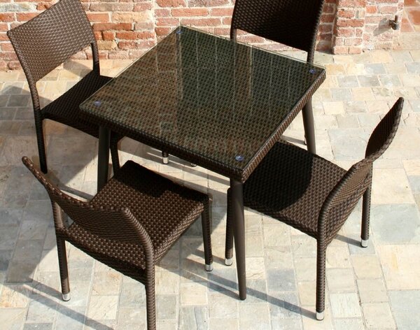 Tavolo da Giardino in Polyrattan con Vetro 80x80H77cm Adila Noce