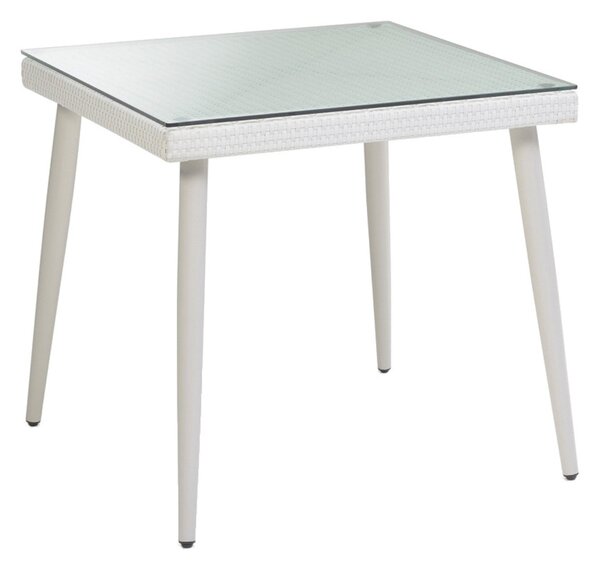 Tavolo da Giardino in Polyrattan con Vetro 80x80H77cm Adila Bianco Crema