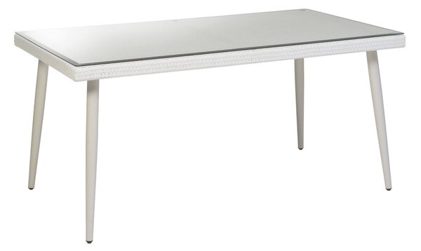 Tavolo da Giardino in Polyrattan con Vetro 160x90H77cm Adila Bianco Crema