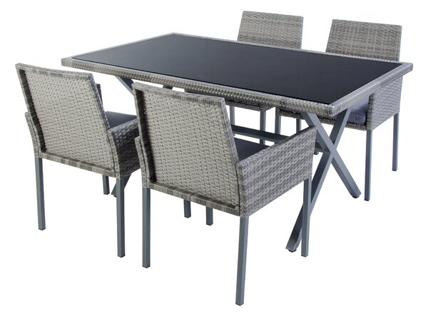 Set Tavolo + 4 Sedie da Giardino in Polyrattan Bertozzi Fiorenza Grigio
