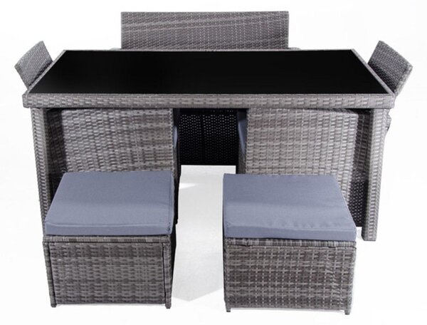 Set Salotto da Giardino Divano Poltone Tavolo e 2 Pouf in Polyrattan Bertozzi Ambra Grigio