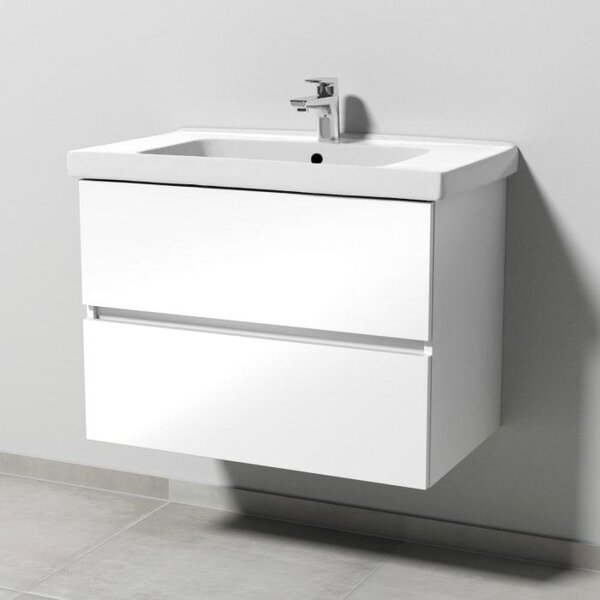Combinazione lavabo Sanipa Solo One Harmonia con lavabo in Vetroceramica da 80 cm e 2 cassetti